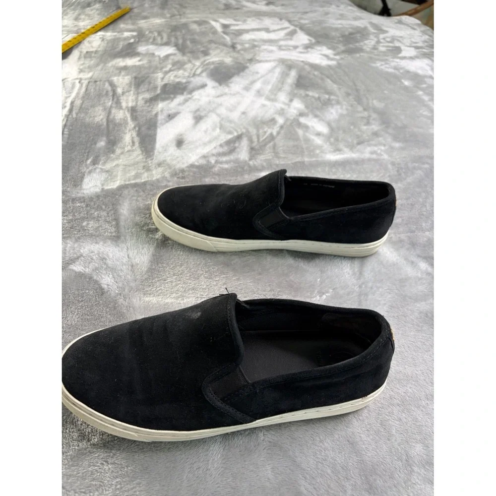 Tory Burch TRVL LITE Women's Size 8M Black Suede Slip On Sneakers Gold Logo Low